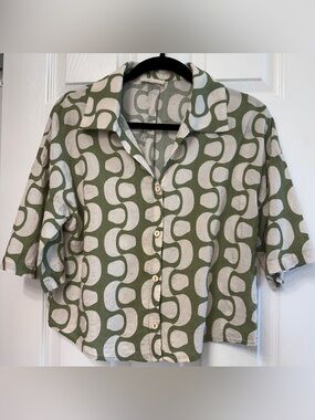 ILLA ILLA Olive and Cream Short-Sleeve Button-Up Shirt